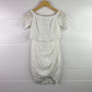RUMOR BOUTIQUE‎ Cream Lace Boat Neck Pegged Short Sleeve Dress Size XS